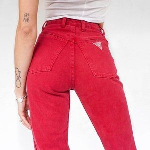 Vtg 90's Georges Marciano X Guess High Waisted Red Zipper Ankle Tapered Jeans 29